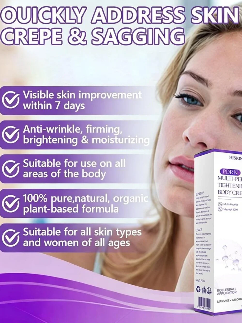PDRN Multi-Peptide Massaging Body Roller Cream, Anti-Wrinkle Firming Cream